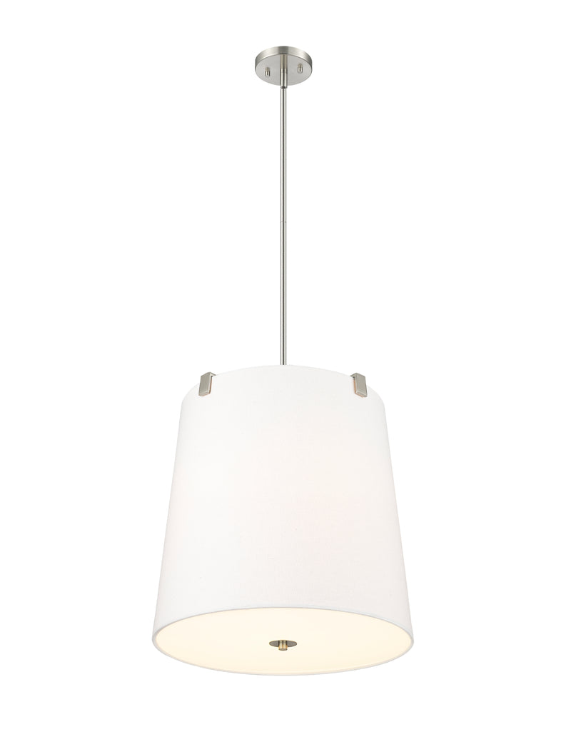 Weston 5 Light 18" Pendant, White Linen Shade in Brushed Nickel