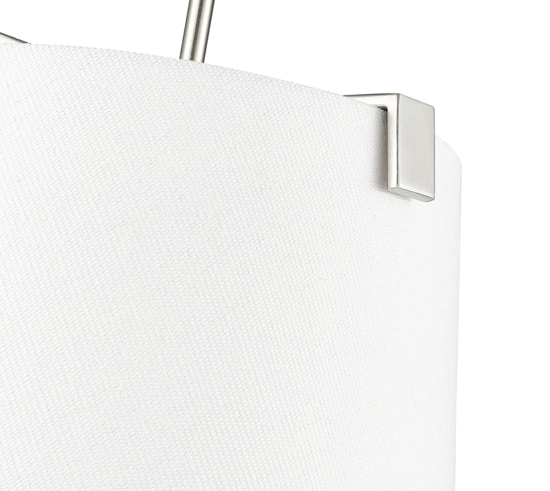 Weston 5 Light 18" Pendant, White Linen Shade in Brushed Nickel