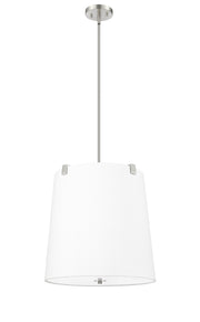Weston 5 Light 18" Pendant, White Linen Shade in Brushed Nickel
