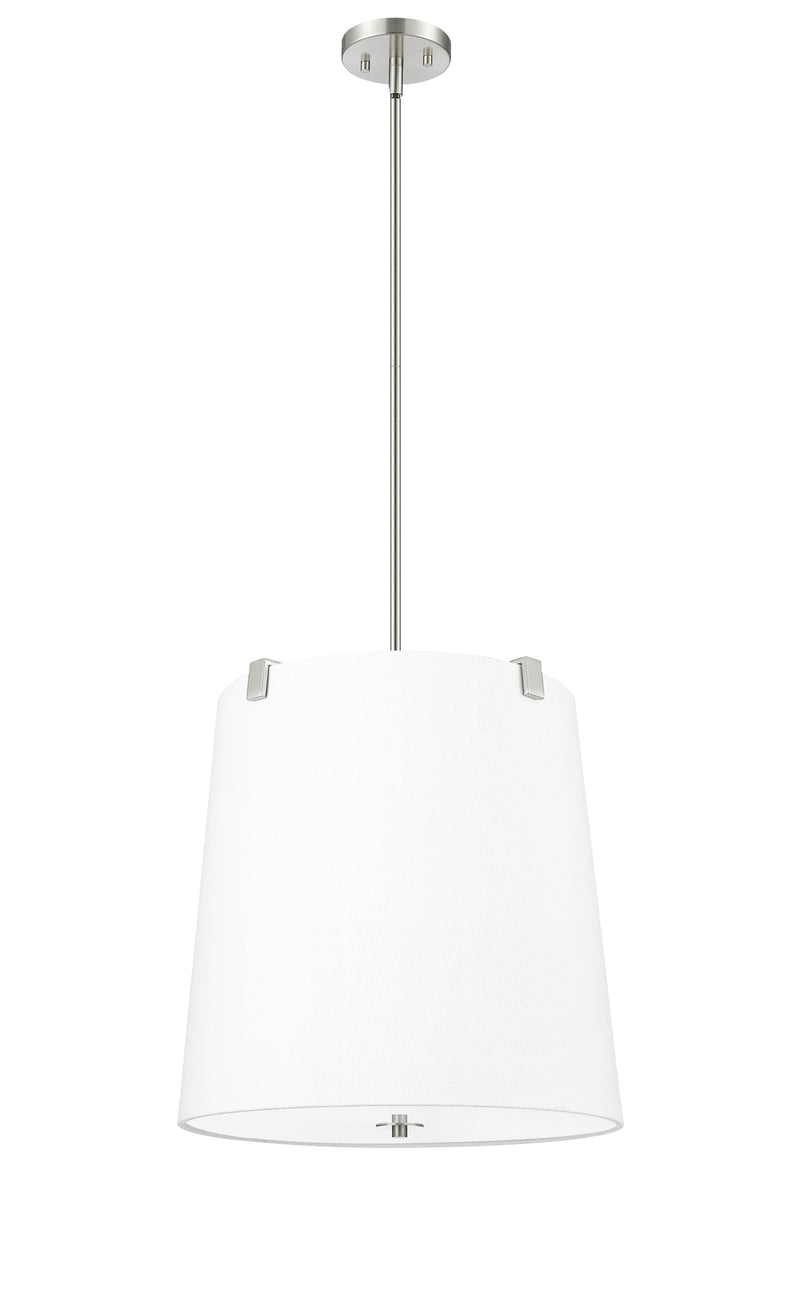 Weston 5 Light 18" Pendant, White Linen Shade in Brushed Nickel