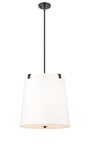Weston 5 Light 18" Pendant, White Linen Shade in Matte Black