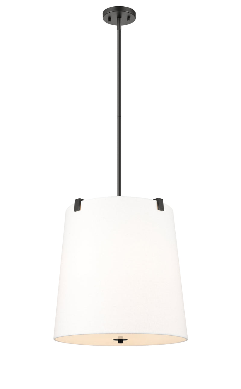 Weston 5 Light 18" Pendant, White Linen Shade in Matte Black