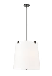 Weston 5 Light 18" Pendant, White Linen Shade in Matte Black