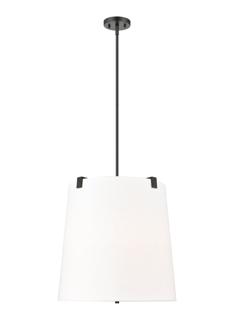 Weston 5 Light 18" Pendant, White Linen Shade in Matte Black