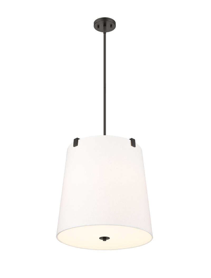 Weston 5 Light 18" Pendant, White Linen Shade in Matte Black