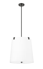 Weston 5 Light 18" Pendant, White Linen Shade in Matte Black