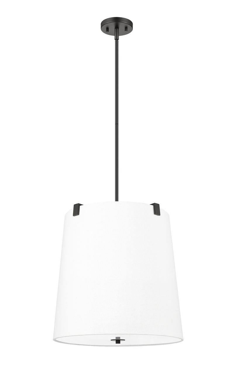 Weston 5 Light 18" Pendant, White Linen Shade in Matte Black