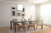 Weston 6 Light 24" Pendant, White Linen Shade in Brushed Nickel in a room setting