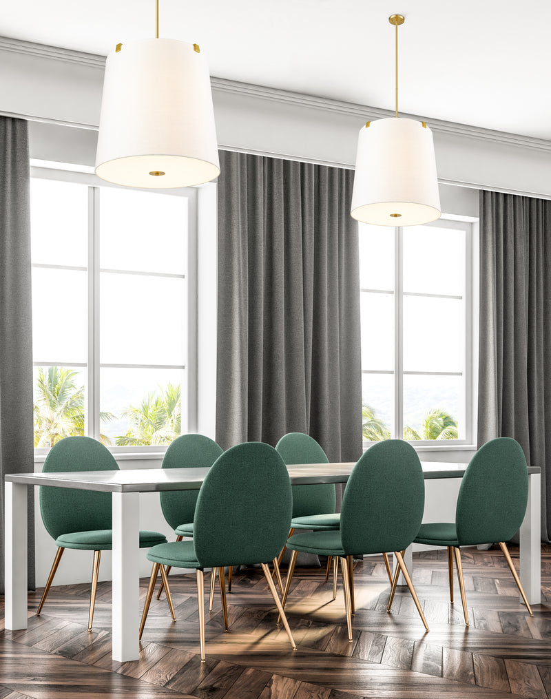 Weston 6 Light 24" Pendant, White Linen Shade in Modern Gold in a room setting