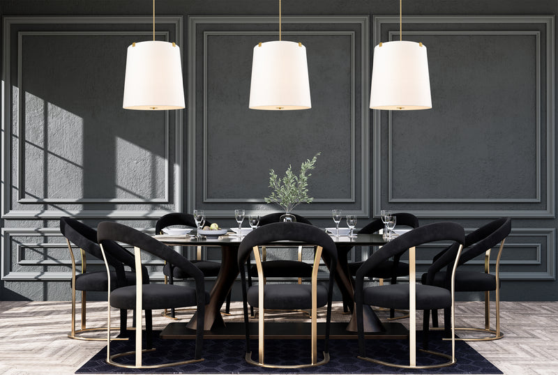 Weston 6 Light 24" Pendant, White Linen Shade in Modern Gold in a room setting