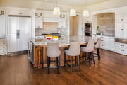 Weston 3 Light 13" Pendant, Cream Shade in Brushed Nickel in a room setting