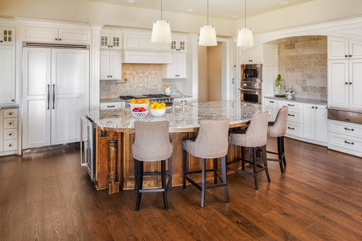 Weston 3 Light 13" Pendant, Cream Shade in Brushed Nickel in a room setting