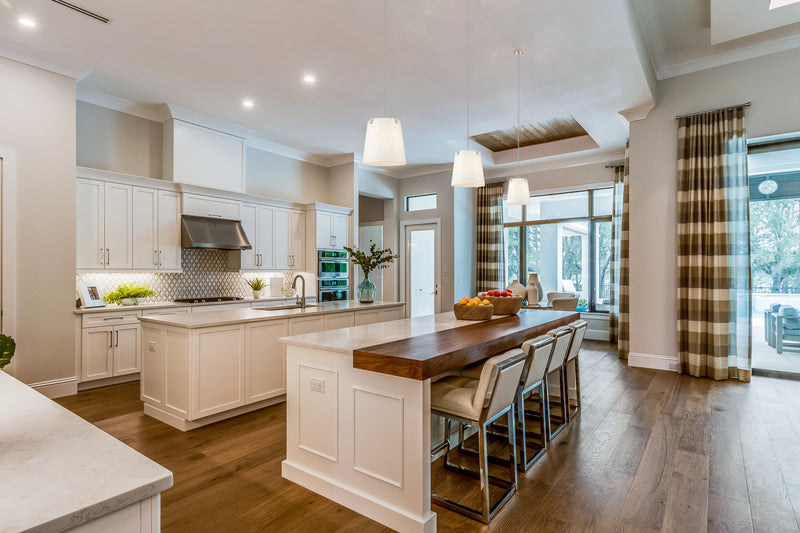 Weston 3 Light 13" Pendant, Cream Shade in Brushed Nickel in a room setting