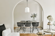 Weston 5 Light 18" Pendant, Cream Shade in Matte Black in a room setting