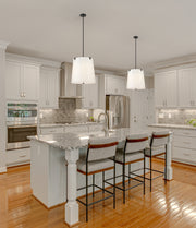 Weston 5 Light 18" Pendant, Cream Shade in Matte Black in a room setting