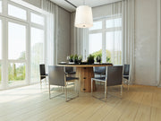 Weston 6 Light 24" Pendant, Cream Shade in Brushed Nickel in a room setting