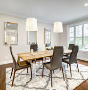 Weston 6 Light 24" Pendant, Cream Shade in Brushed Nickel in a room setting