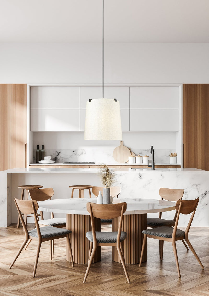 Weston 6 Light 24" Pendant, Cream Shade in Matte Black in a room setting