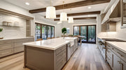 Weston 6 Light 24" Pendant, Cream Shade in Modern Gold in a room setting