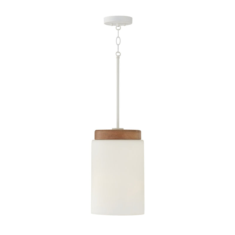 Liam Small Pendant in Light Wood and White