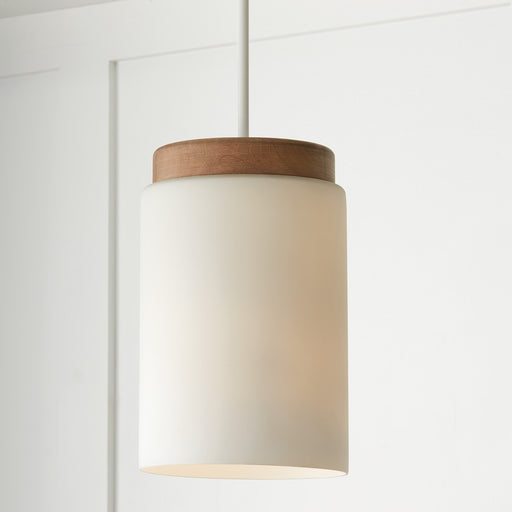 Liam Small Pendant in Light Wood and White
