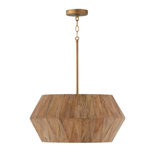 Nadeau 4-Light Pendant in Light Wood and Patinaed Brass