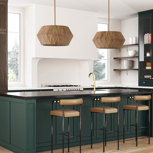 Nadeau 4-Light Pendant in Light Wood and Patinaed Brass