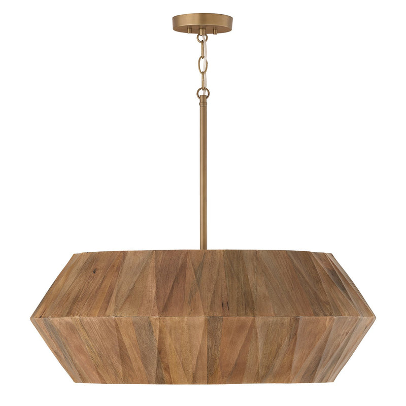 Nadeau 6-Light Pendant in Light Wood and Patinaed Brass