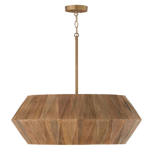 Nadeau 6-Light Pendant in Light Wood and Patinaed Brass