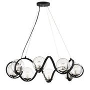 Curlicue 8 Light Chandelier in Black / Polished Nickel