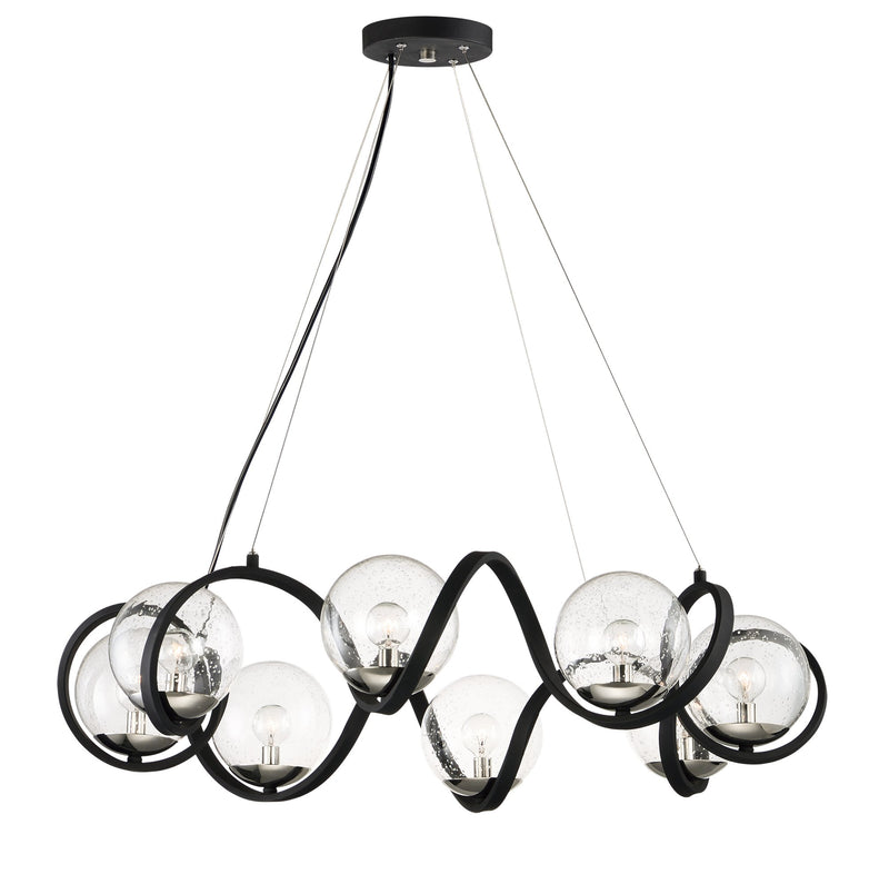 Curlicue 8 Light Chandelier in Black / Polished Nickel