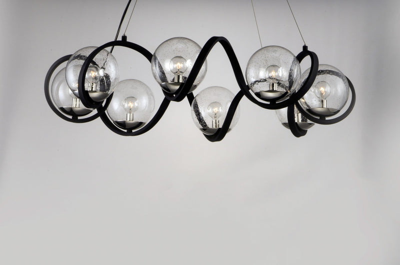 Curlicue 8 Light Chandelier in Black / Polished Nickel