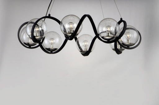 Curlicue 8 Light Chandelier in Black / Polished Nickel
