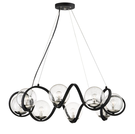 Curlicue 8 Light Chandelier in Black / Polished Nickel