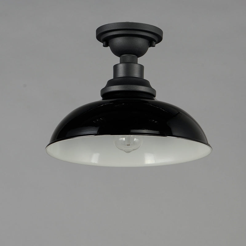 Granville 1 Light Outdoor Flush Mount in Gloss Black / Black