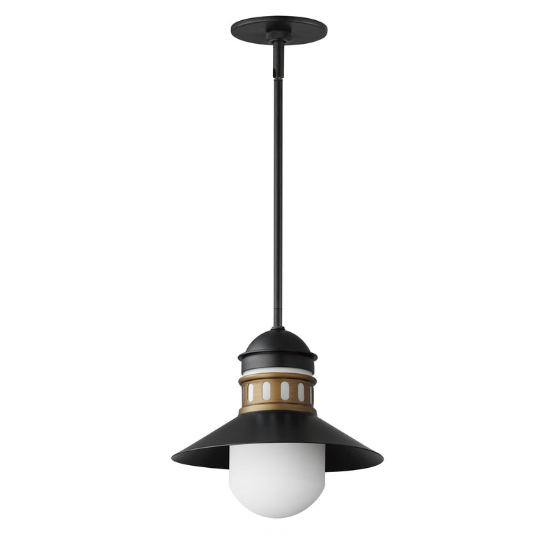 Admiralty 1 Light Outdoor Pendant in Black / Antique Brass