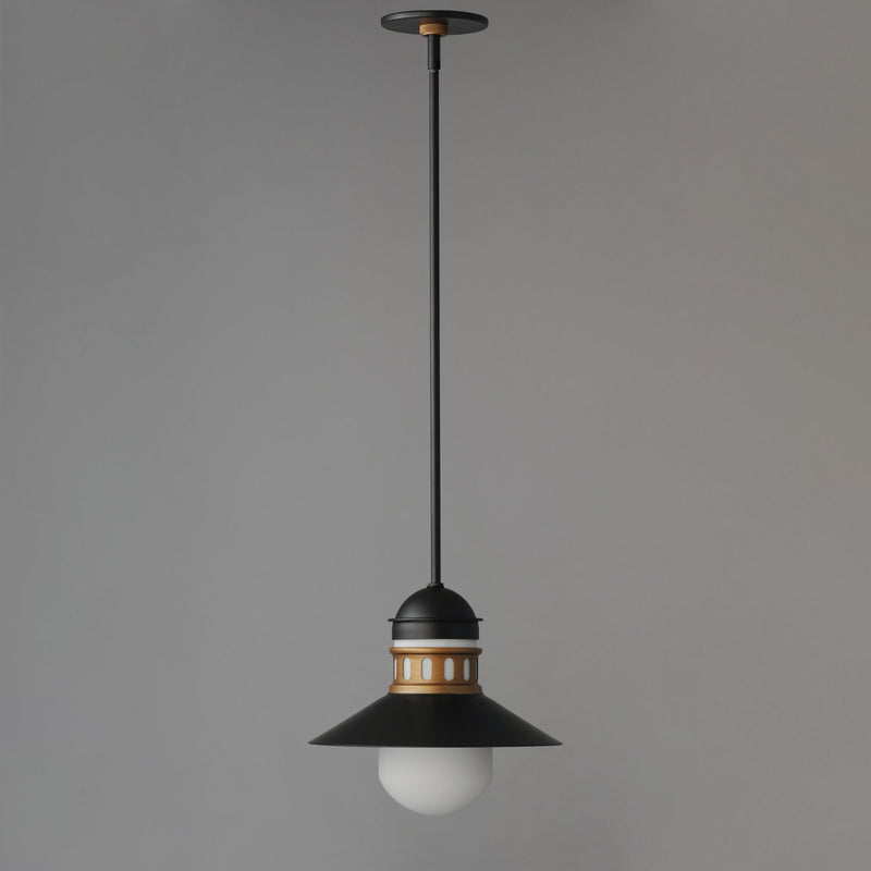 Admiralty 1 Light Outdoor Pendant in Black / Antique Brass