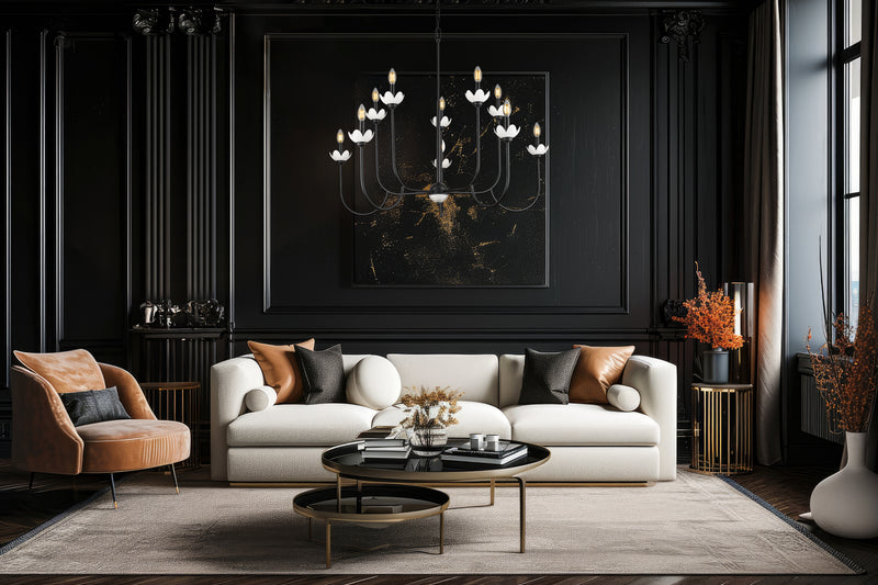 Allistair 10 Light 42" Chandelier in Matte Black in a room setting