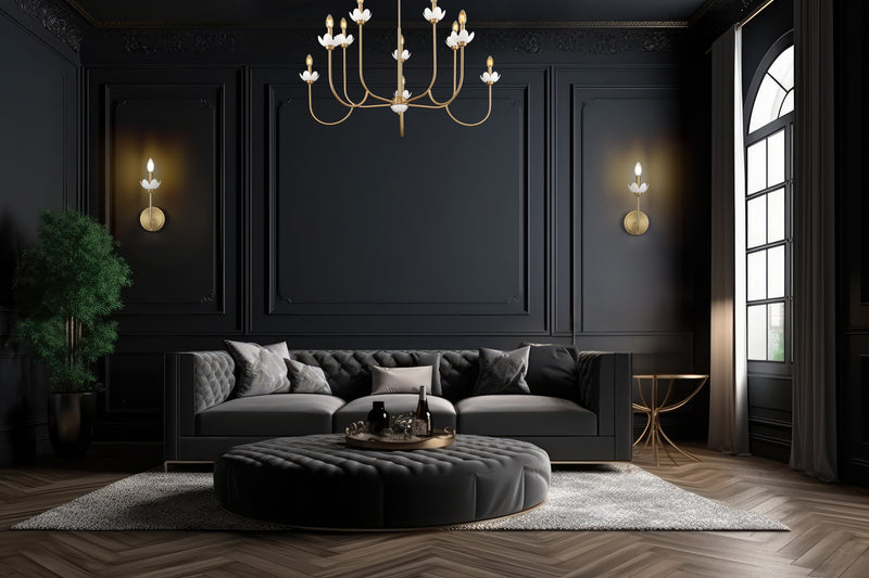 Allistair 10 Light 42" Chandelier in Modern Gold in a room setting