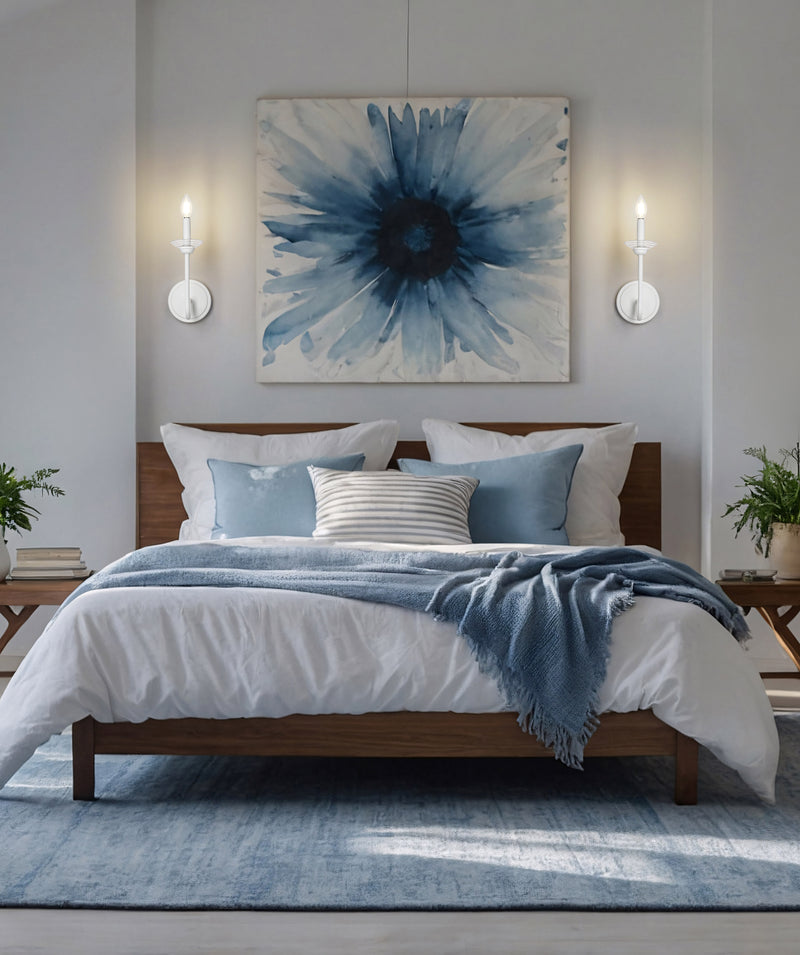 Allistair 1 Light 5.25" Wall Sconce in Tundra White in a room setting