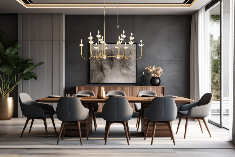 Allistair 16 Light 56" Linear Pendant in Modern Gold in a room setting