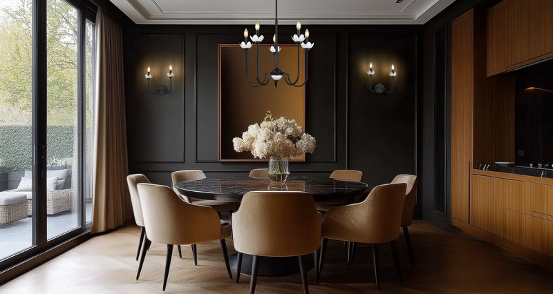 Allistair 5 Light 24" Chandelier in Matte Black in a room setting
