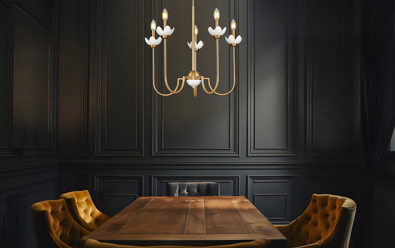 Allistair 5 Light 24" Chandelier in Modern Gold in a room setting