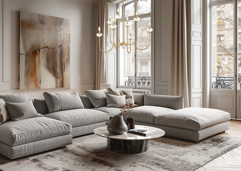 Allistair 8 Light 36" Chandelier in Modern Gold in a room setting