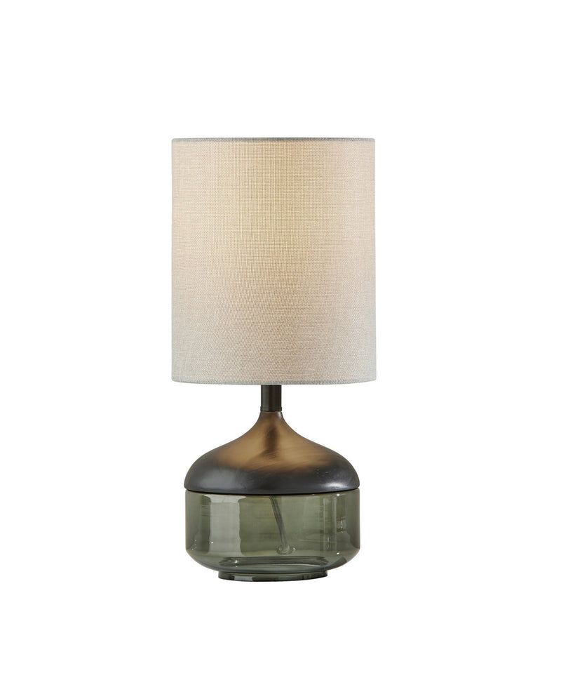 Marina 16.25" Table Lamp in Black Rubberwood W. Smoked Glass
