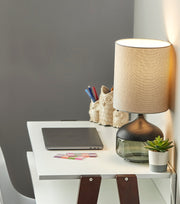 Marina 16.25" Table Lamp in Black Rubberwood W. Smoked Glass