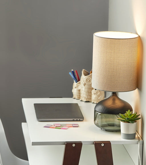 Marina 16.25" Table Lamp in Black Rubberwood W. Smoked Glass