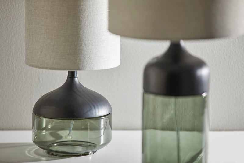 Marina 22.75" Table Lamp in Black Rubberwood W. Smoked Glass