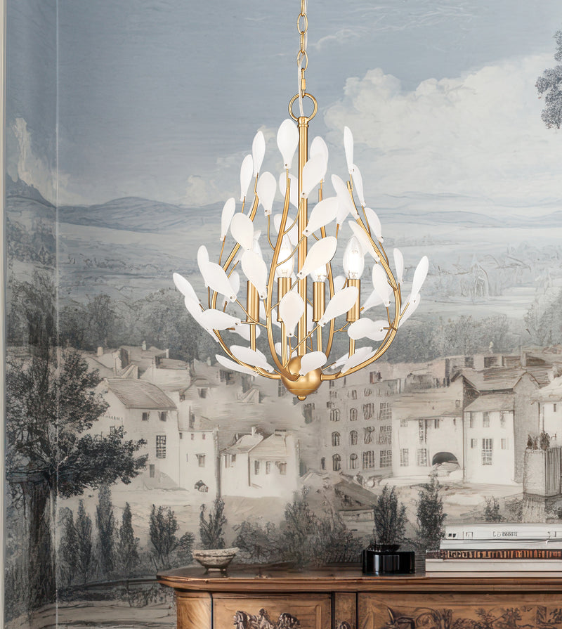 Claudine 4 Light 18" Chandelier in Modern Gold in a room setting