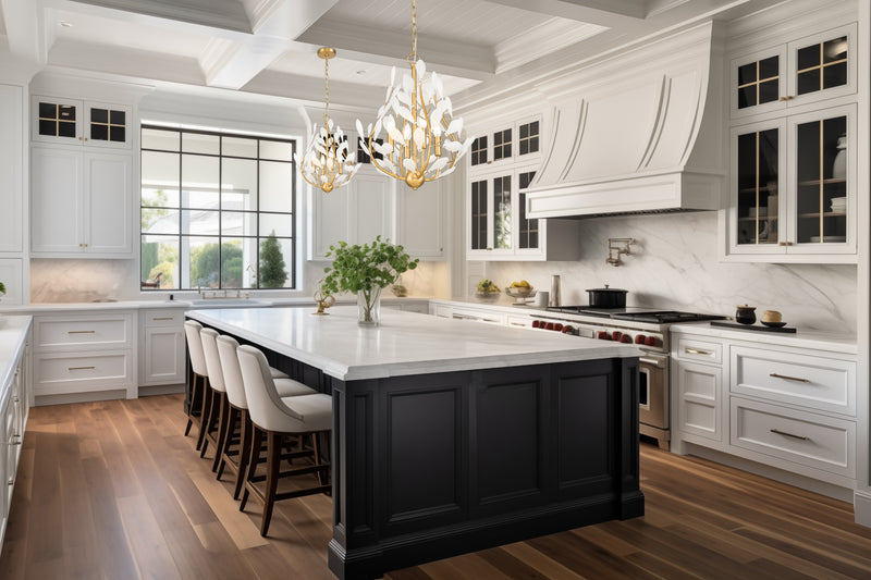 Claudine 4 Light 18" Chandelier in Modern Gold in a room setting